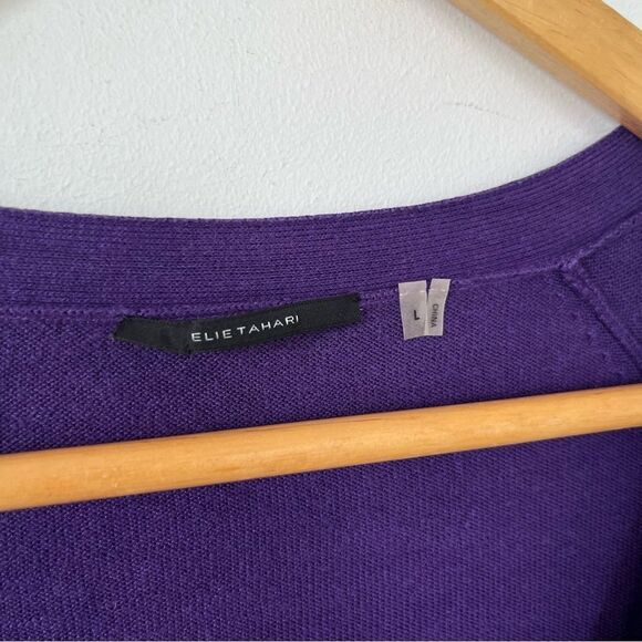 Elie Tahari Purple Silk Cashmere Blend Long Cardigan Sweater - Picture 4 of 7
